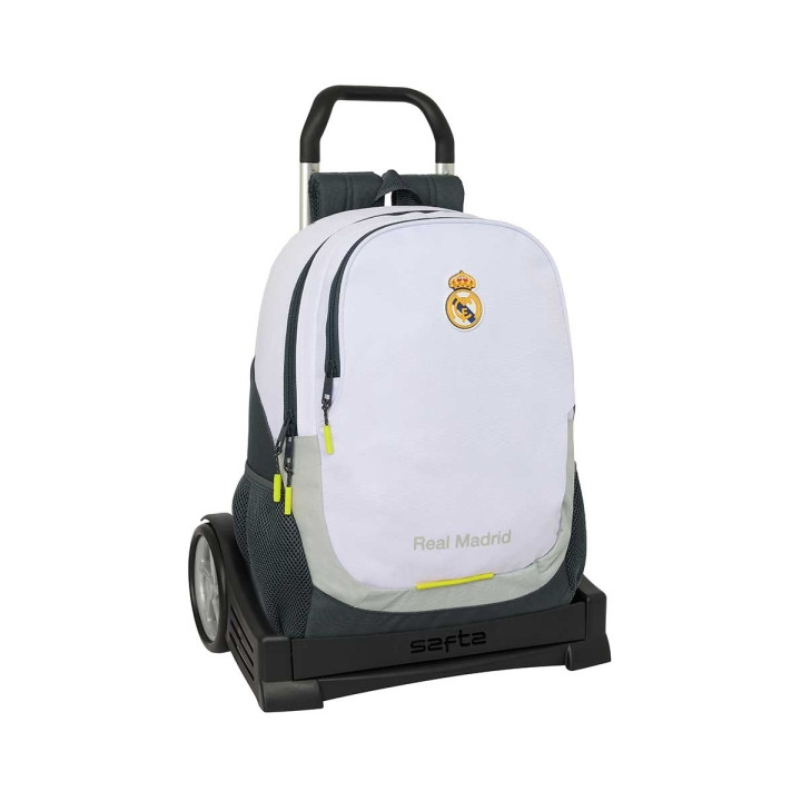 Safta Real Madrid Mochila de 22.5L con Carro Evolution Integrado - Portabotellas - Extraible para Limpieza - Carro de PP