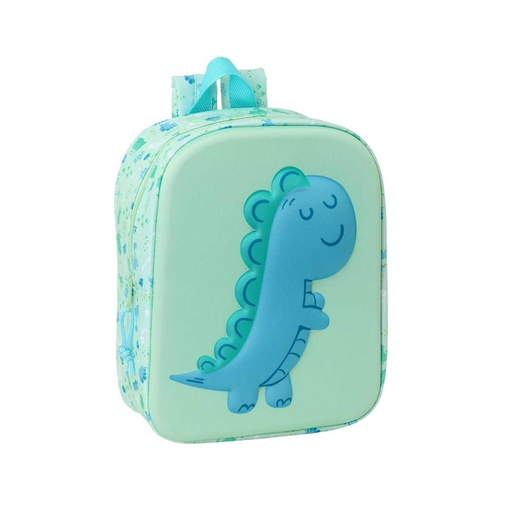 Safta Dino Mochila Guarderia 3D de 6L - Asa de Mano Superior - Asas Regulables y Acolchadas - Cierre de Cremallera - 22x27x10cm