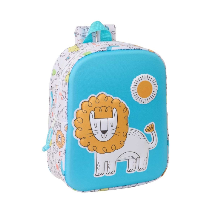 Safta Lion Mochila Guarderia 3D de 6L - Asa de Mano Superior - Asas Regulables y Acolchadas - Cierre de Cremallera - 22x27x10cm