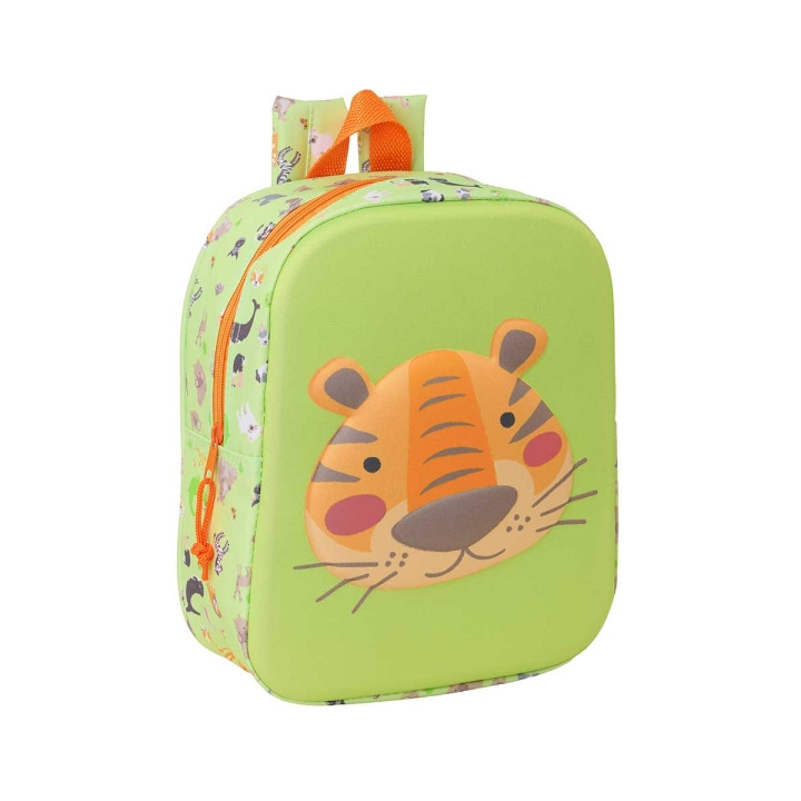 Safta Tiger Mochila Guarderia 3D de 6L - Asa de Mano Superior - Asas Regulables y Acolchadas - Cierre de Cremallera - 22x27x10c