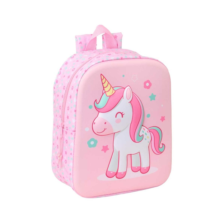 Safta Unicorn Mochila Guarderia 3D de 6L - Asa de Mano Superior - Asas Regulables y Acolchadas - Cierre de Cremallera - 22x27x1