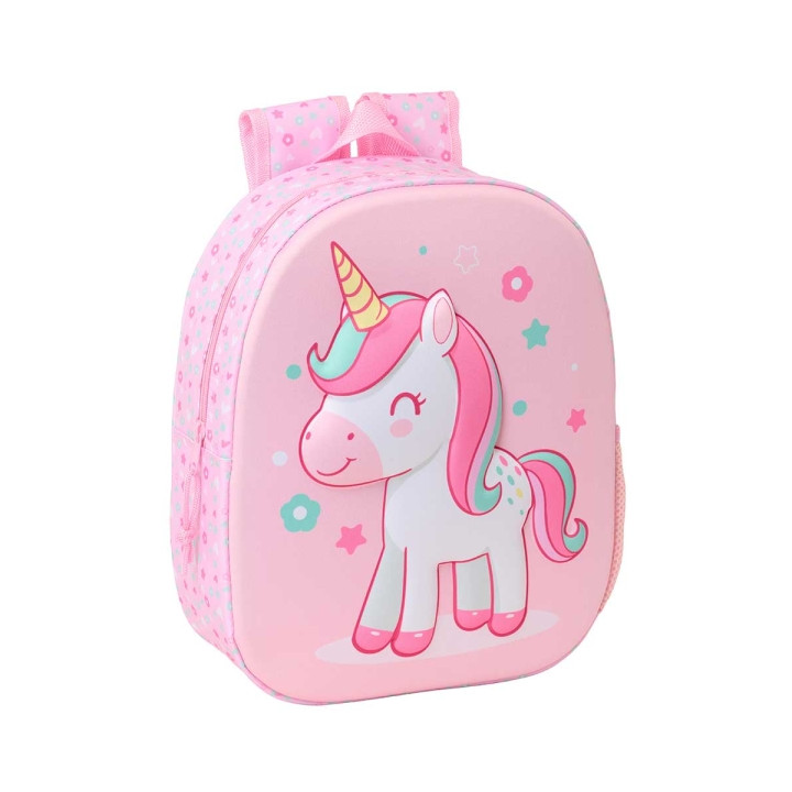 Safta Unicorn Mochila 3D de 8.64L - Portabotellas - Tarjeta de Identificacion Personal - Hombreras Acolchadas - 27x33x10cm - Co