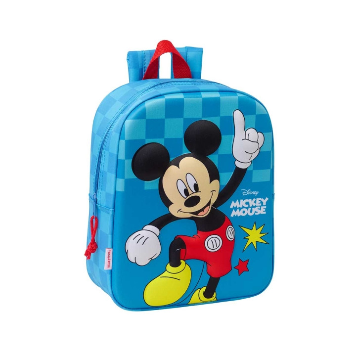 Safta Mickey Mouse Mochila Guarderia 3D de 6L - Asa de Mano Superior - Asas Regulables y Acolchadas - Cierre de Cremallera - 22