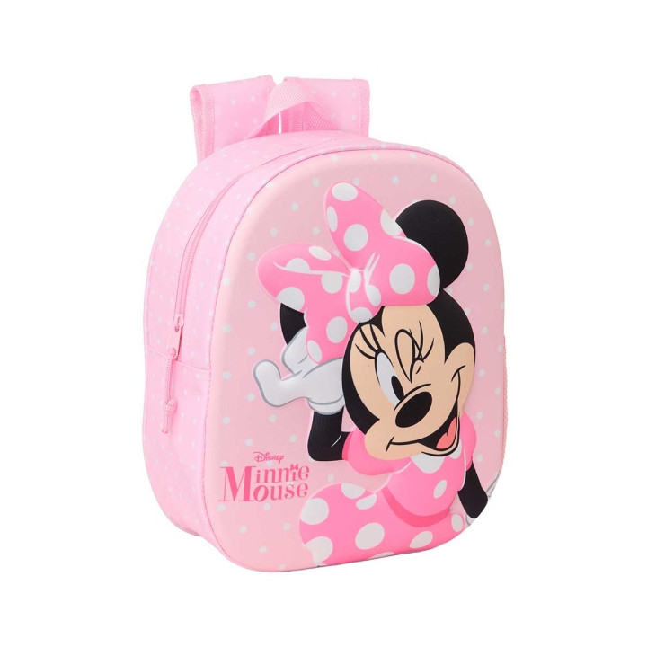 Safta Minnie Mouse Mochila 3D de 8.64L - Portabotellas - Tarjeta de Identificacion Personal - Hombreras Acolchadas - 27x33x10cm