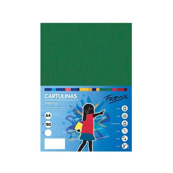Fabrisa Pack de 50 Cartulinas 180 g/m² - Tamaño A4 - Color Verde Oscuro
