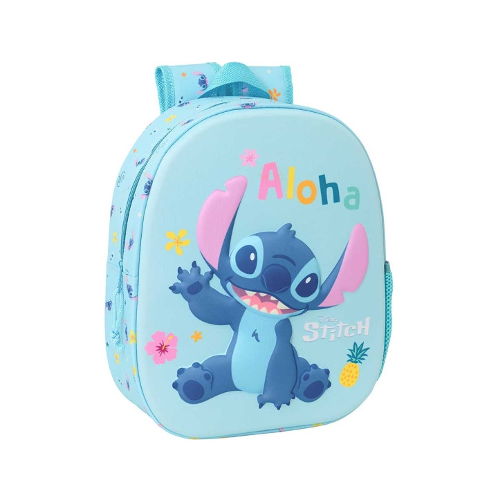 Safta Stitch Mochila 3D de 8.64L - Portabotellas - Tarjeta de Identificacion Personal - Hombreras Acolchadas - 27x33x10cm - Col