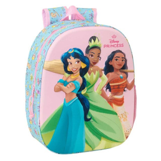 Safta Princesas Disney Mochila 3D de 8.64L - Portabotellas - Tarjeta de Identificacion Personal - Hombreras Acolchadas - 27x33x