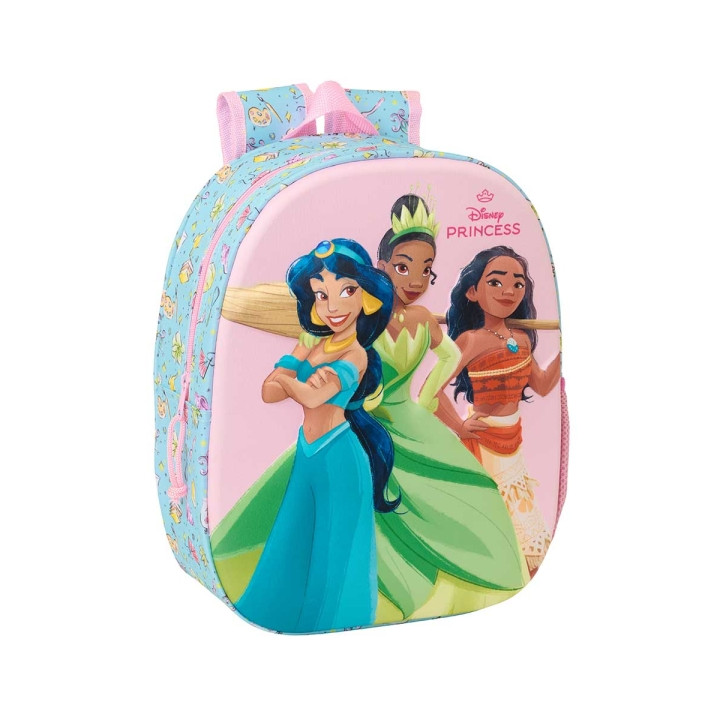 Safta Princesas Disney Mochila 3D de 8.64L - Portabotellas - Tarjeta de Identificacion Personal - Hombreras Acolchadas - 27x33x