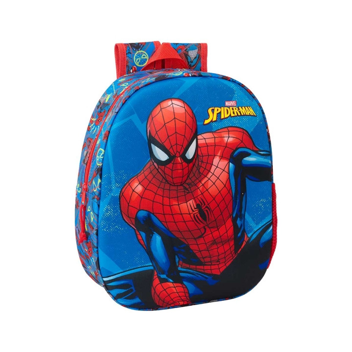 Safta Spider-Man Mochila 3D de 8.64L - Portabotellas - Tarjeta de Identificacion Personal - Hombreras Acolchadas - 27x33x10cm -