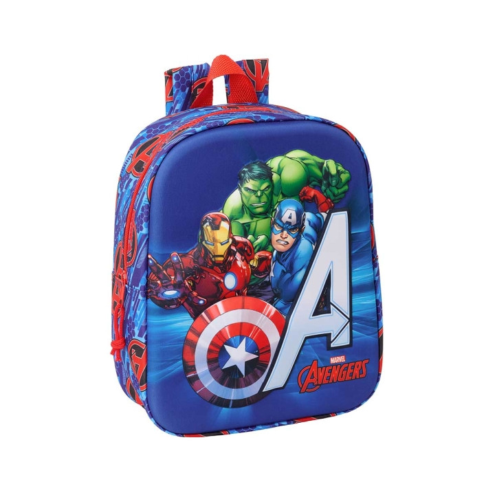 Safta Avengers Mochila Guarderia 3D de 6L - Asa de Mano Superior - Asas Regulables y Acolchadas - Cierre de Cremallera - 22x27x