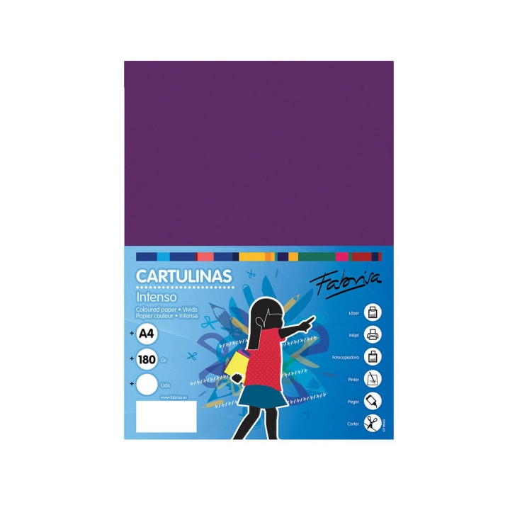 Fabrisa Pack de 50 Cartulinas 180 g/m² - Tamaño A4 - Color Morado