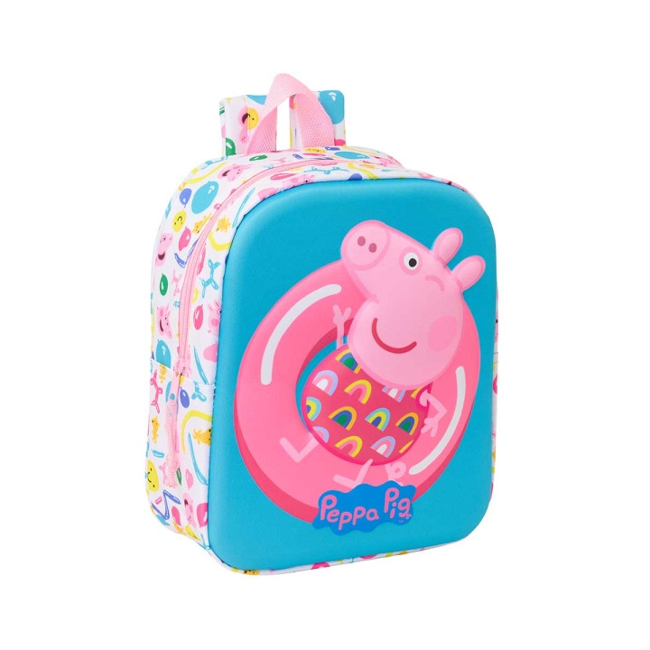 Safta Peppa Pig Mochila Guarderia 3D de 6L - Asa de Mano Superior - Asas Regulables y Acolchadas - Cierre de Cremallera - 22x27