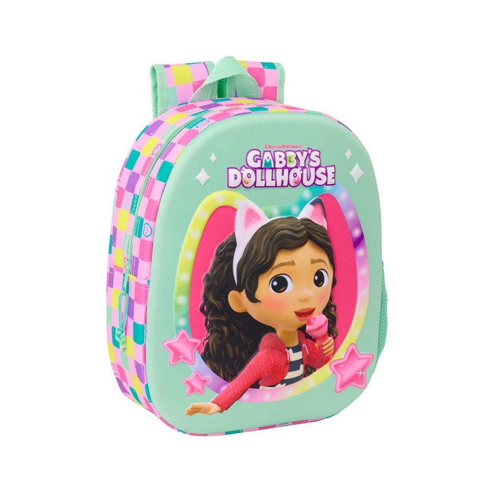 Safta Gabby'S Dollhouse Mochila 3D de 8.64L - Portabotellas - Tarjeta de Identificacion Personal - Hombreras Acolchadas - 27x33