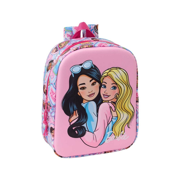 Safta Barbie Mochila Guarderia 3D de 6L - Asa de Mano Superior - Asas Regulables y Acolchadas - Cierre de Cremallera - 22x27x10