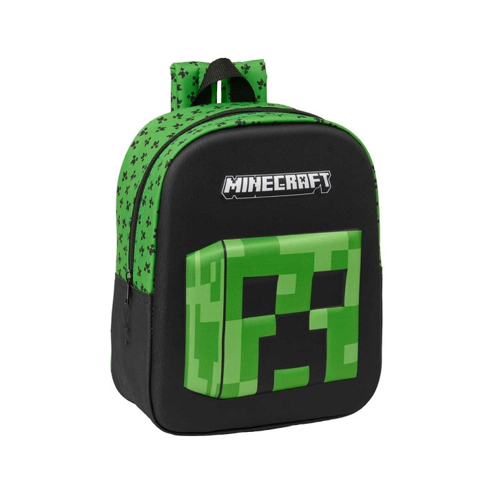 Safta Minecraft Mochila Guarderia 3D de 6L - Asa de Mano Superior - Asas Regulables y Acolchadas - Cierre de Cremallera - 22x27