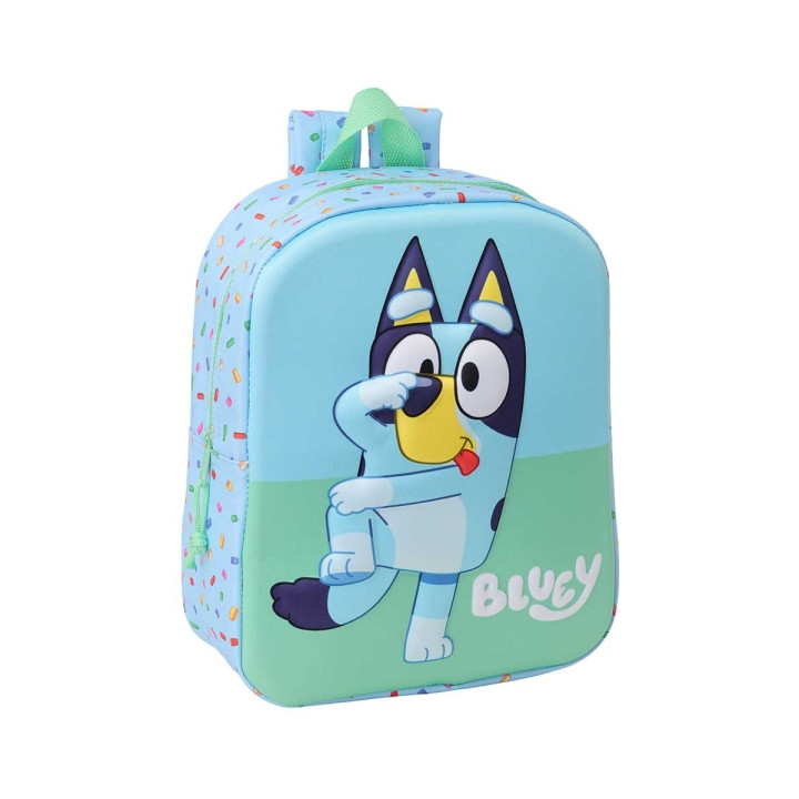 Safta Bluey Mochila Guarderia 3D de 6L - Asa de Mano Superior - Asas Regulables y Acolchadas - Cierre de Cremallera - 22x27x10c