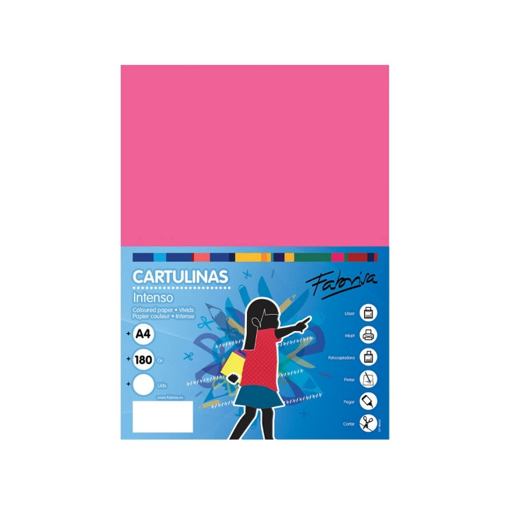 Fabrisa Pack de 50 Cartulinas 180 g/m² - Tamaño A4 - Color Fucsia