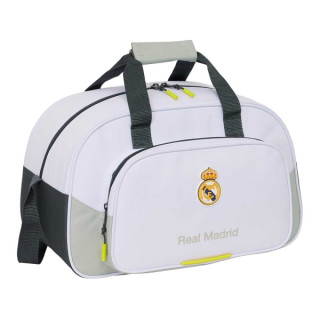 Safta Real Madrid Bolsa Deporte - Bandolera de 22L Ajustable - Tacos en la Base - Fondo Semirigido - 40x24x23cm - Color Blanco