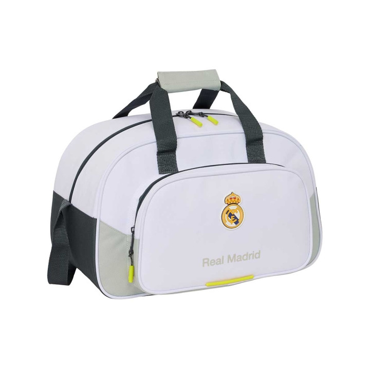 Safta Real Madrid Bolsa Deporte - Bandolera de 22L Ajustable - Tacos en la Base - Fondo Semirigido - 40x24x23cm - Color Blanco