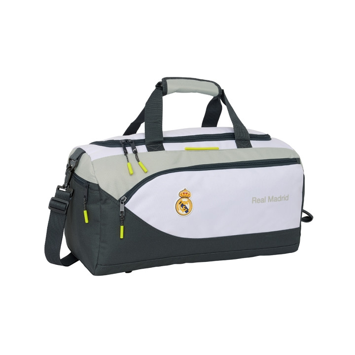 Safta Real Madrid Equipacion 25/26 Bolsa Deporte - Asa de Mano - Bandolera Ajustable y Extraible - 50x25x25cm - Color Blanco/Ne