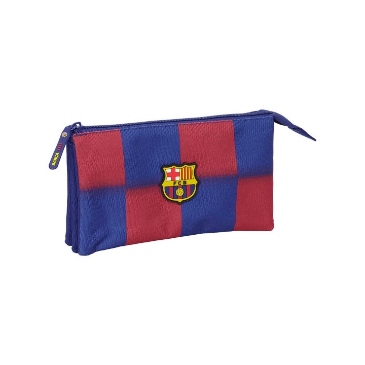 Safta F.C.Barcelona Estuche Portatodo de 0.6L - 3 Compartimentos - Cierre de Cremallera Central - 22x12x3cm - Color Rojo y Azul
