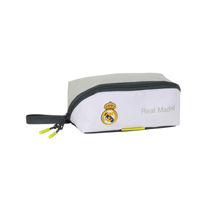 Safta Real Madrid Estuche Portatodo de 2.2L - Asa de Mano - Cremallera Diagonal - 20x8x8cm - Color Blanco y Negro