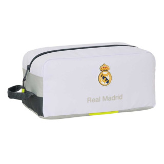 Safta Real Madrid Zapatillero de 9L - Asa de Mano - Cierre de Cremallera - 34x15x18cm - Color Blanco y Negro