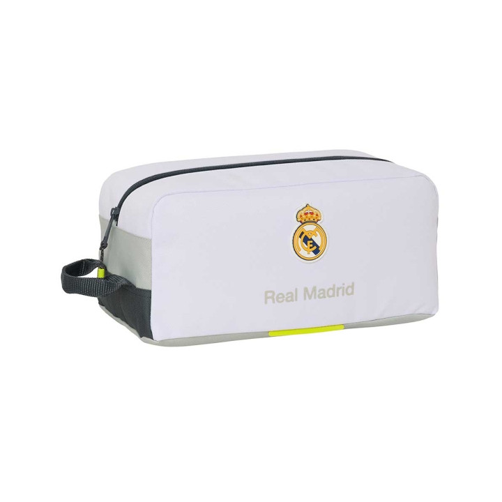 Safta Real Madrid Zapatillero de 9L - Asa de Mano - Cierre de Cremallera - 34x15x18cm - Color Blanco y Negro