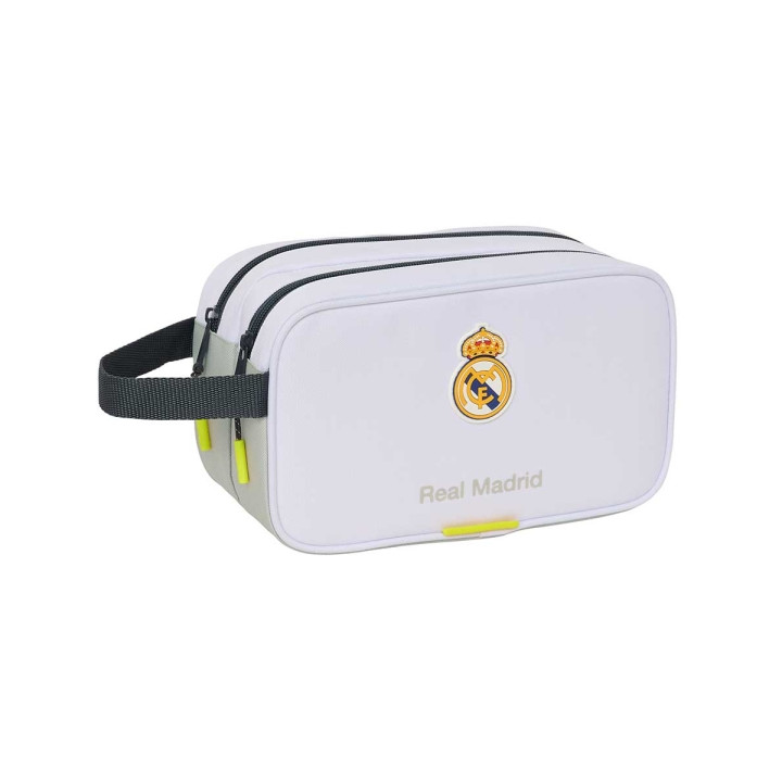 Safta Real Madrid Neceser de 5L Portatodo - 2 Compartimentos - Asa de Mano - Cierre de Cremallera - 26x15x12.5cm - Color Blanco