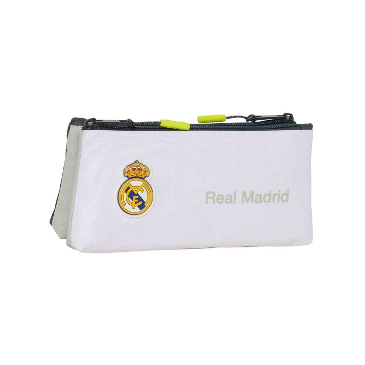 Safta Real Madrid Portatodo de 2L - 2 Compartimentos - Cierre de Cremallera - 22x10x8cm - Color Blanco y Negro