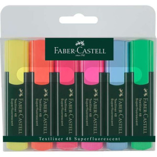 Faber-Castell Textliner 48 Pack de 6 Marcadores Fluorescentes - Punta Biselada - Trazo entre 1.2mm y 5mm - Tinta con Base de Ag
