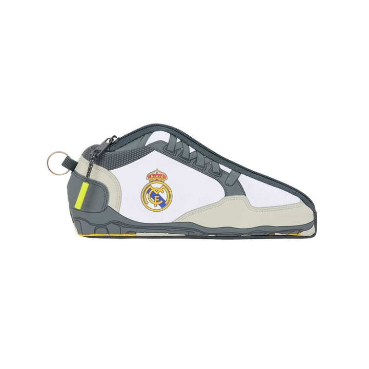 Safta Real Madrid Estuche Portatodo de 0.5L con Forma de Bota - 1 Compartimento - Anilla para Colgar - Cierre con Cremallera -