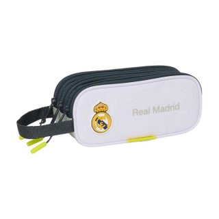 Safta Real Madrid Estuche Portatodo de 1.25L - 3 Compartimentos - Asa de Mano - Cierre de Cremallera - 21x8.5x7cm - Color Blanc