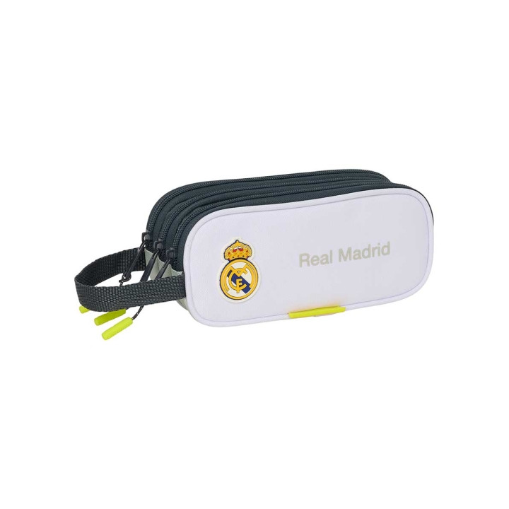 Safta Real Madrid Estuche Portatodo de 1.25L - 3 Compartimentos - Asa de Mano - Cierre de Cremallera - 21x8.5x7cm - Color Blanc