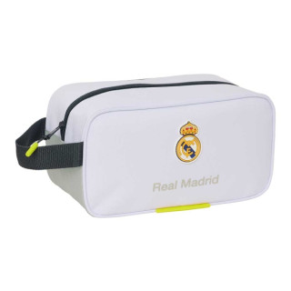 Safta Real Madrid Zapatillero de 6L - Asa de Mano - Cierre de Cremallera - 29x15x14cm - Color Blanco y Negro