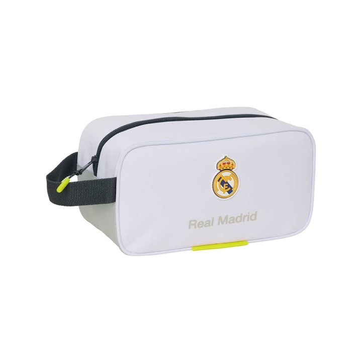 Safta Real Madrid Zapatillero de 6L - Asa de Mano - Cierre de Cremallera - 29x15x14cm - Color Blanco y Negro