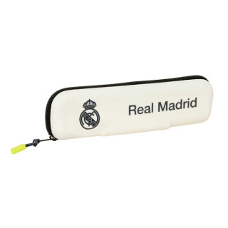 Safta Real Madrid Estuche Portatodo de 0.25L - 1 Compartimento - Silicona - Cierre con Cremallera - 20x5.5x2cm - Color Blanco
