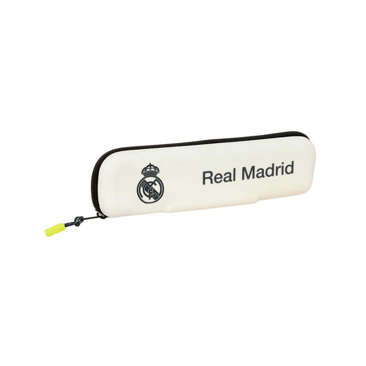Safta Real Madrid Estuche Portatodo de 0.25L - 1 Compartimento - Silicona - Cierre con Cremallera - 20x5.5x2cm - Color Blanco