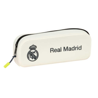 Safta Real Madrid Estuche Portatodo de 0.6L - 1 Compartimento - Silicona - Cierre con Cremallera - 18.5x7.5x5.5cm - Color Blanc