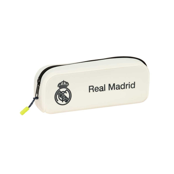 Safta Real Madrid Estuche Portatodo de 0.6L - 1 Compartimento - Silicona - Cierre con Cremallera - 18.5x7.5x5.5cm - Color Blanc
