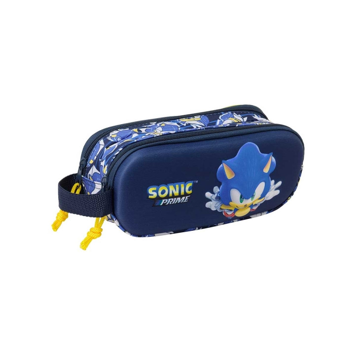 Safta Sonic Estuche Portatodo 3D - 2 Compartimentos - Cierre de Cremallera - Asa de Mano - 21x8x6cm - Color Azul Marino