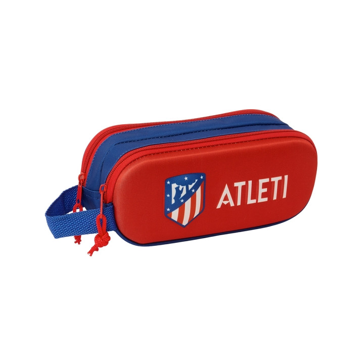 Safta Atletico de Madrid Estuche Portatodo 3D - 2 Compartimentos - Cierre de Cremallera - Asa de Mano - 21x8x6cm - Color Rojo y