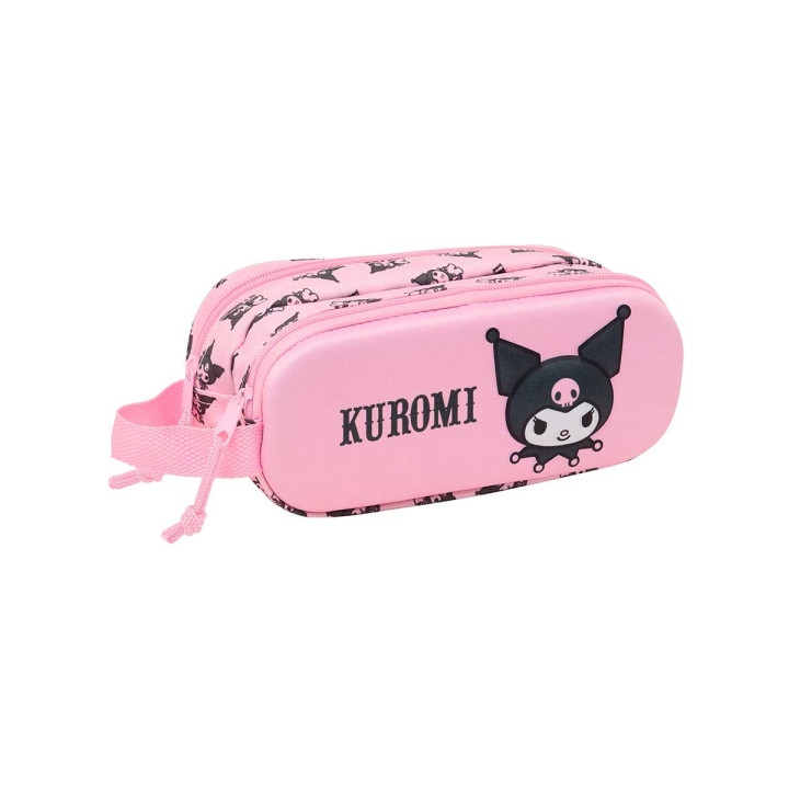 Safta Kuromi Estuche Portatodo 3D de 1L - 2 Compartimentos - Cierre de Cremallera - Asa de Mano - 21x8x6cm - Color Rosa Pastel