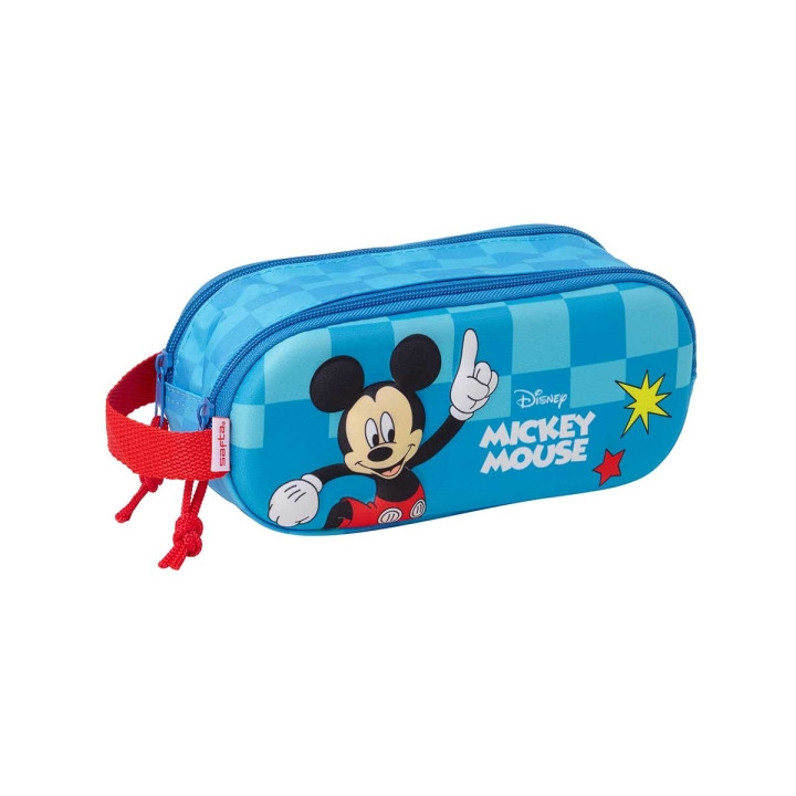Safta Mickey Mouse Estuche Portatodo 3D de 1L - 2 Compartimentos - Cierre de Cremallera - Asa de Mano - 21x8x6cm - Color Rojo y