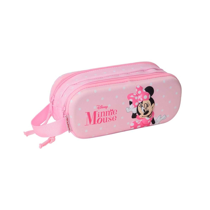Safta Minnie Mouse Estuche Portatodo 3D de 1L - 2 Compartimentos - Cierre de Cremallera - Asa de Mano - 21x8x6cm - Color Rosa P