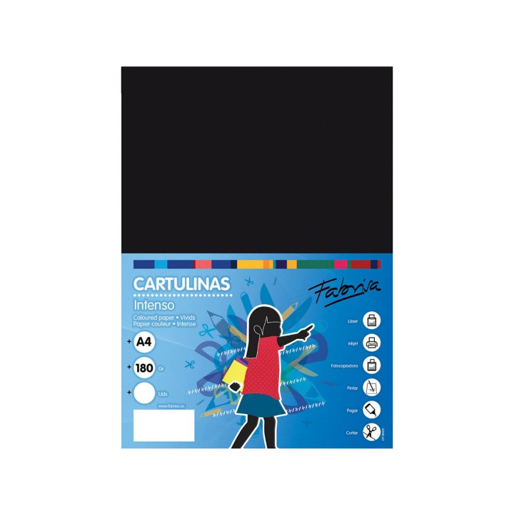 Fabrisa Pack de 100 Cartulinas 180 g/m² - Tamaño A4 - Color Negro