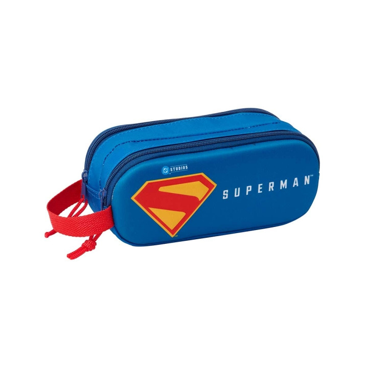 Safta Superman Estuche Portatodo 3D - 2 Compartimentos - Cierre de Cremallera - Asa de Mano - 21x8x6cm - Color Rojo y Azul