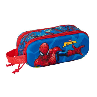 Safta Spider-Man Estuche Portatodo 3D de 1L - 2 Compartimentos - Cierre de Cremallera - Asa de Mano - 21x8x6cm - Color Rojo y A