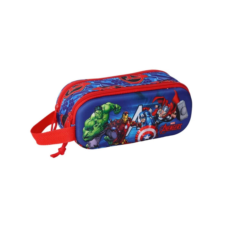 Safta Avengers Estuche Portatodo 3D de 1L - 2 Compartimentos - Cierre de Cremallera - Asa de Mano - 21x8x6cm - Color Rojo y Azu