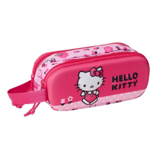 Safta Hello Kitty Estuche Portatodo 3D de 1L - 2 Compartimentos - Cierre de Cremallera - Asa de Mano - 21x8x6cm - Color Rosa